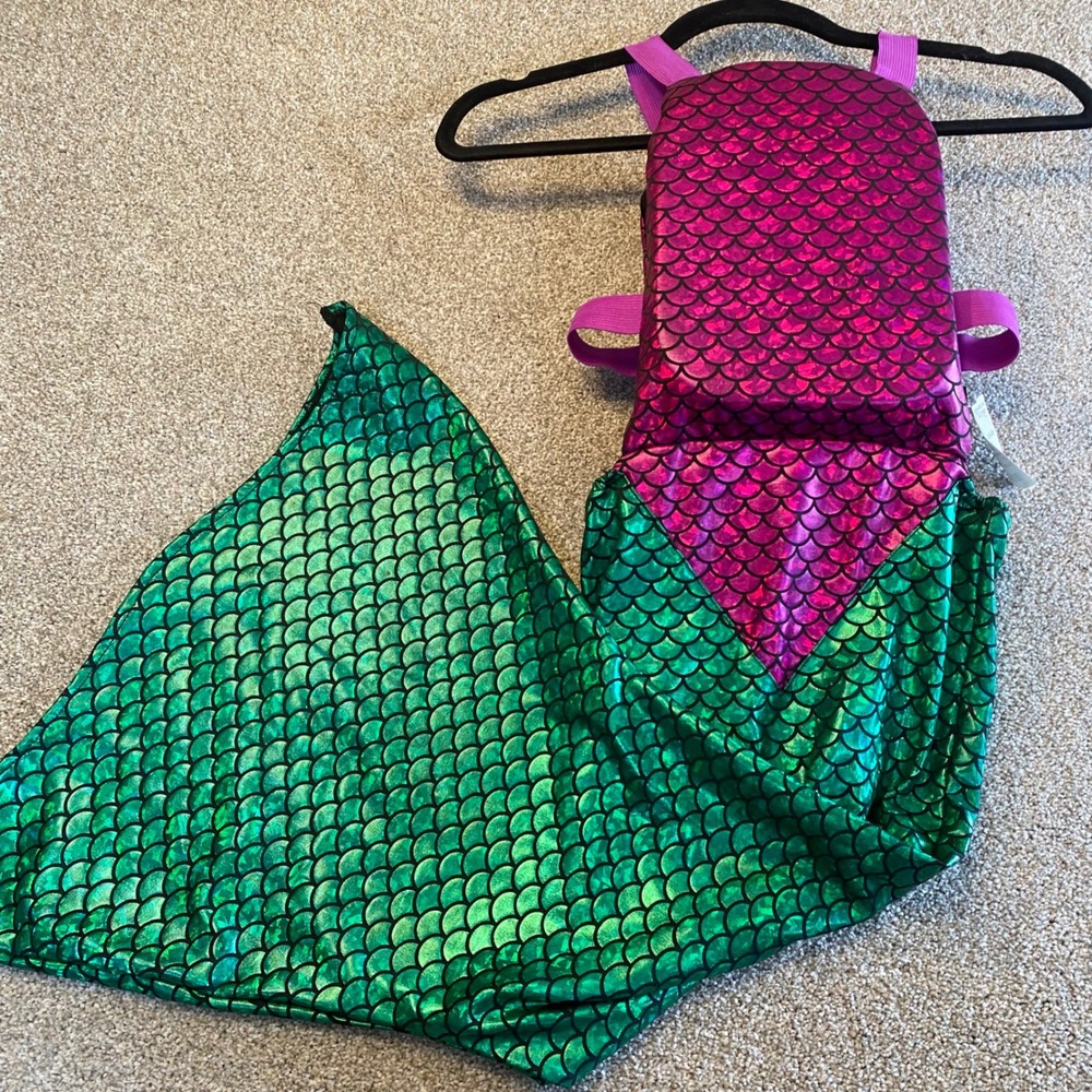 Purple Monkey Kids Mermaid Tail Swim Fin Floaty Metallic Scales M/L 33-55lb
